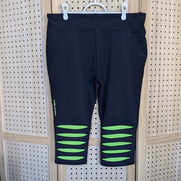 Under Armour black capri leggings with neon green accents - Picture 2 of 11